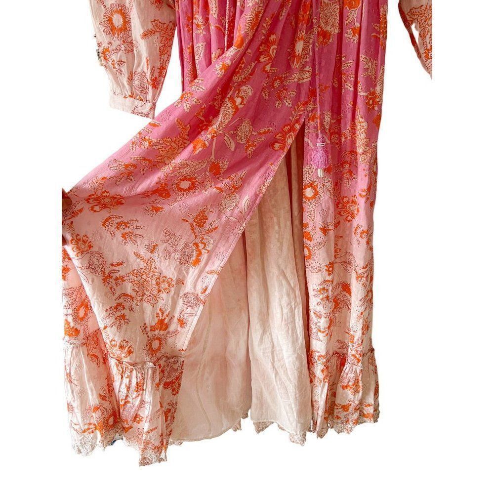 NWT Hemant and Nandita Sidra Maxi Dress, Pink Cotton Long Sleeve Size Small - Picture 7 of 13
